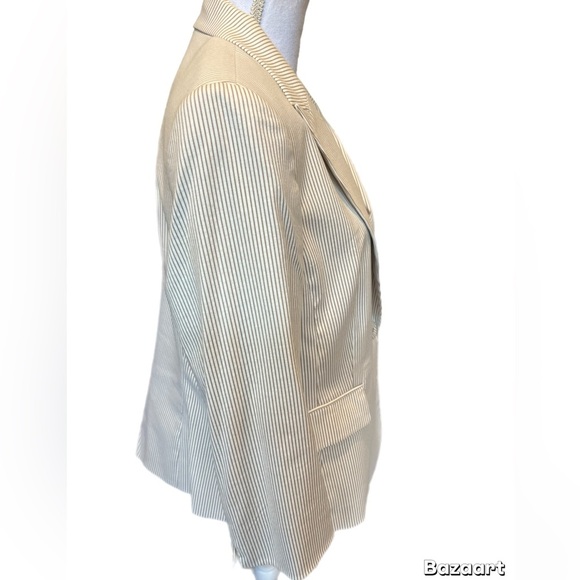 Kasper White/Tan Striped Blazer 3/4 Sleeve 1button Front Size 16 1 Button Front - Picture 2 of 4